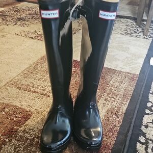 Hunter Glossy Black Tall Boots
